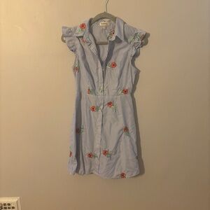 MONTEAU Women’s Blue Pinstripe Floral Embroidered Dress